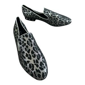 Marc Fisher Abree Silver Leopard Animal Print Studded Slip On Loafers